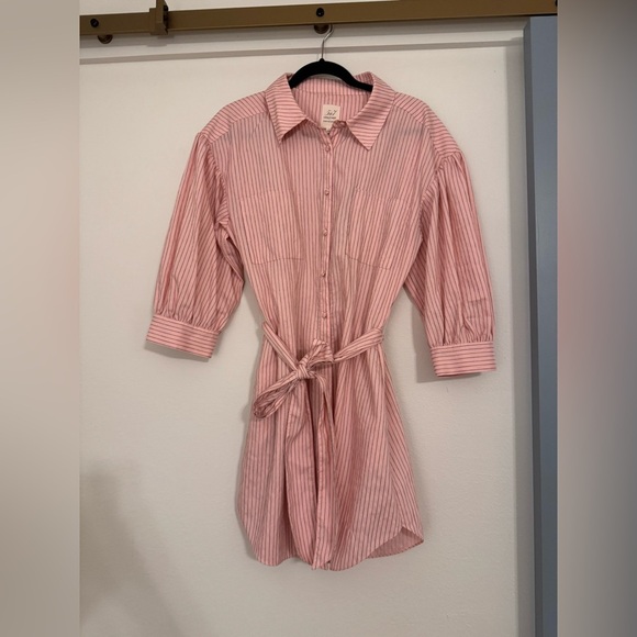Cinq à Sept Pink Striped Knee-Length Shirt Dress - Picture 4 of 9